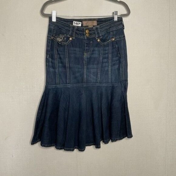 VTG Candies Blue Denim Tulip Jean Midi Skirt Women Size 5 Preppy Fairy Grunge - Picture 1 of 9